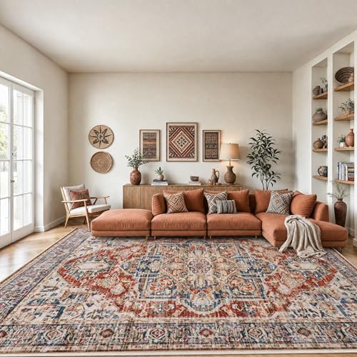 Amada Large 9x12 Washable Area Rug for Living Room, Red, Vintage Pattern by AMADAHOMEFURNISHING