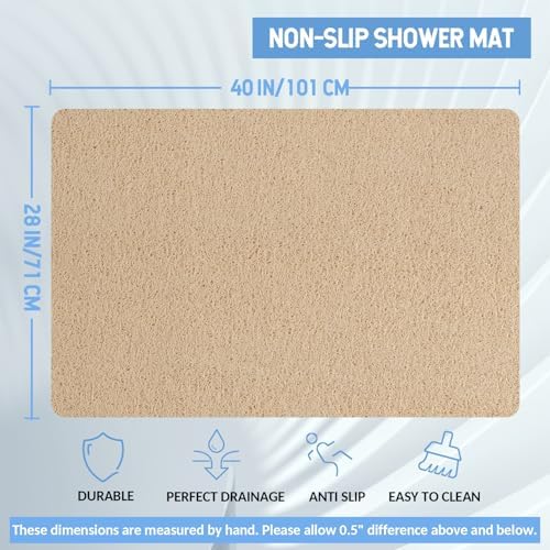 Hargiis Non-Slip Bathtub Mat, Anti Slip Shower Mat, Fast Drying Bathtub Mats, Foot Scrubber Mat, Anti Slip Mat for Tub, Floor, Bathroom, Kitchen, Home, Hotel (Beige 40"×28") - Image 2