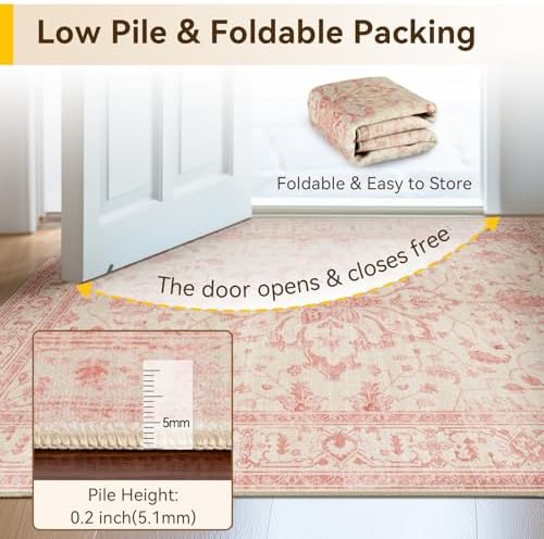 RELEANY Washable Area Rug, 5'x7', Pink/Light Vintage Pink - Image 5