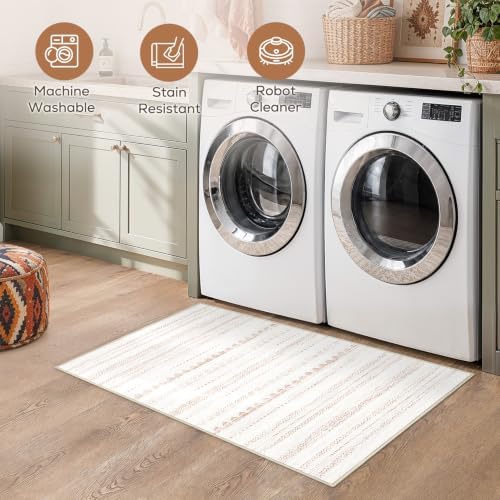 Nakagishi Boho 2x4 Washable Area Rug Non Slip Carpet for Entryway Beige - Image 3