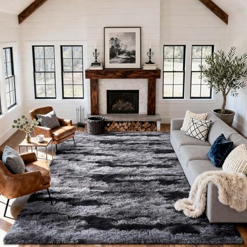 9x12 Ft Extra Large Shag Rugs for Living Room, Ultra Soft Fluffy Furry Area Rugs for Bedroom Indoor Floor, Aesthetic Carpet for Kids Home Decor (Black) - Image 2