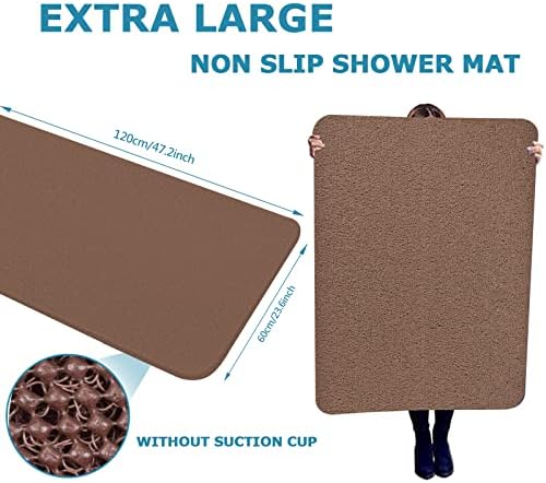 godehone Shower Mats Non Slip Without Suction Cups, PVC Loofah Bathroom Mats, Loofah Mats for Shower and Bathroom, Quick Drying, 23.6× 47.2 Inch, Brown - Image 2