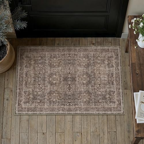 HUGEAR Red Brown 2x3 Washable Area Rugs Entryway by HUGEAR