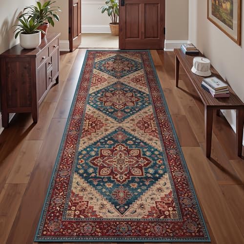 Tangsoo 2.6x8 Washable Hallway Runner Rugs, Non Slip Vintage Runner Rug Red by Tangsoo