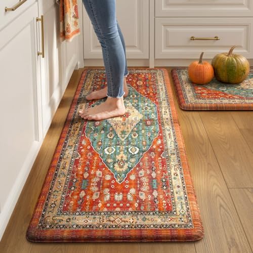 Collive Fall Kitchen Rugs Sets of 2 Cushioned Anti Fatigue, 20"x47"+20"x32" by Collive