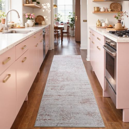 2x6 Ft Abstract Washable Runner Area Rugs for Hallway Pink - Image 4
