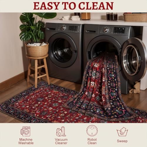 Tangsoo Red 6x9 Washable Area Rugs for Living Room, Vintage Non Slip Rug - Image 4