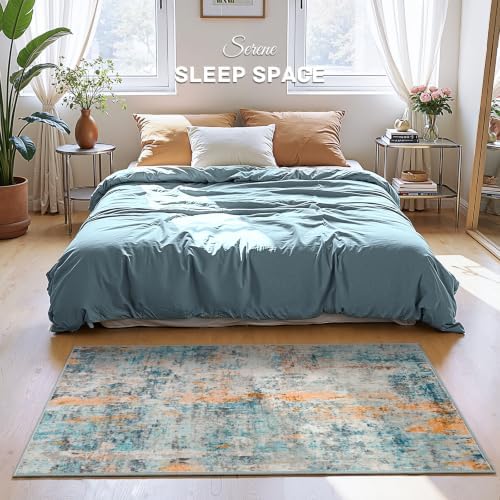 Entrance Rugs Indoor 2x4 Blue Entry Rug Washable Abstract Black Small Area Rug Non-Slip Low Pile Throw Rugs for Entryway, Kitchen Floor, Front Door Indoor Door Mat, Bathroom, Bedroom Bedside - Image 3