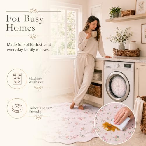 Wonnitar Pink Bow Floral Bedroom Rug, 4x6 Area Rug for Baby Girl Nursery - Image 3