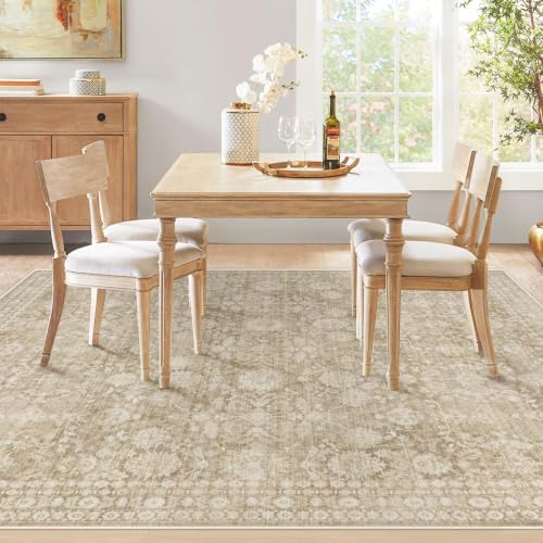 5x7 Area Rugs for Living Room: Washable Vintage Floral Rug Low Pile Non-Slip Boho Carpet for Nursery Bedroom Dining Room (Brown, 5'x7') - Image 3