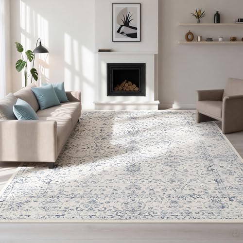 8x10 Boho Washable Area Rug for Living Room,Bedroom,Dining Room-White Blue by Lbris