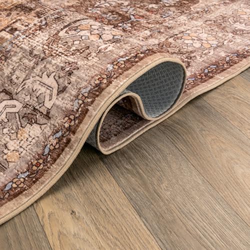Rugshop Traditional Medallion Washable Non-Slip Runner Rug, 2'x10' Brown - Image 4