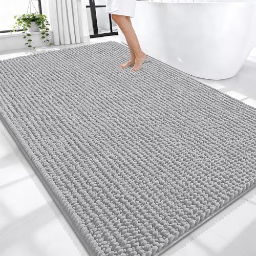 OLANLY Thick Chenille Large Bathroom Rugs Mats 70x46, Light Grey by OLANLY