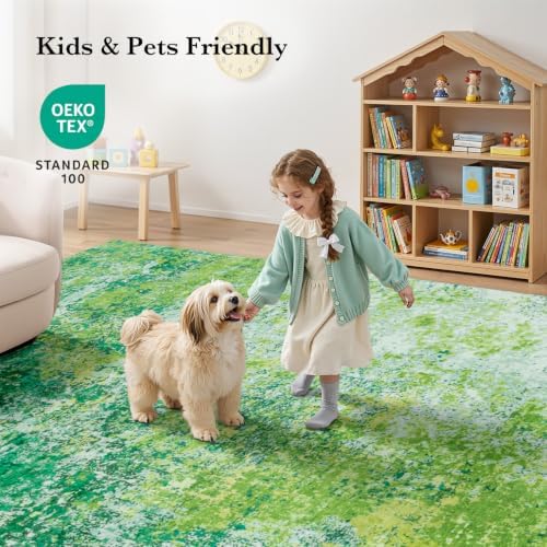 Rugflix 8x10 Green Area Rug for Living Room, Washable Colorful Abstract Rug - Image 4
