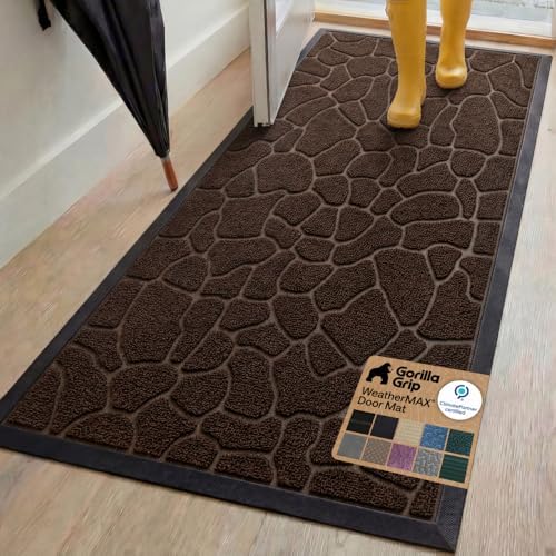 GORILLA GRIP WeatherMAX Door Mat, Indoor Outdoor, 72x24, Dark Brown Pebble by GorillaGrip