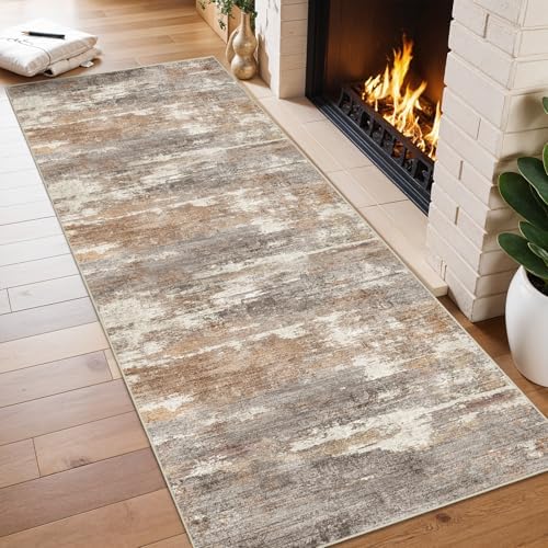 2x6 Runner Rug Washable Abstract: Non Slip Kitchen Floor Mat Brown/Brick - Image 2