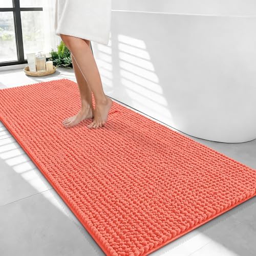 OLANLY Thick Chenille Bathroom Runner Rugs 44x24, Absorbent Bath Mat, Coral by OLANLY