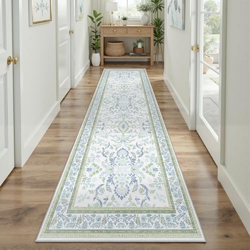 DCX Green and Blue Floral 2x8 Runner Rug - Image 3