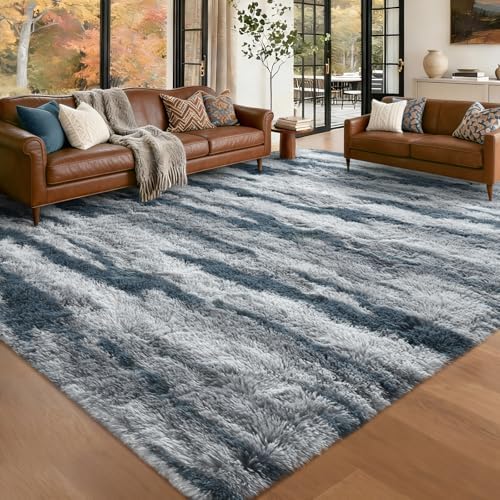 6x9 Large Fluffy Shaggy Area Rugs Non-Slip for Living Room Tie-Dyed Blue - Image 2