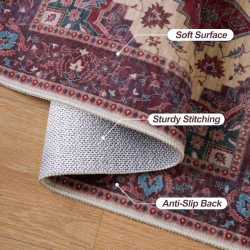 2x6 Washable Runner Rug for Hallways, Vintage Non Slip Rug Runners Burgundy - Image 5