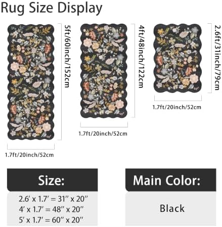 Scalloped Kitchen Rug Set of 3: Washable Floral Soft Boho Kitchen Runenr - Image 2