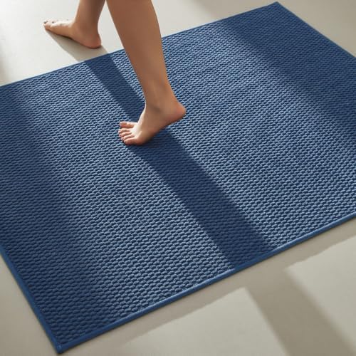TYUU Large Bathroom Rugs Non Slip Washable Bath Rugs Super Absorbent Bathroom Rug Thin Quick Dry Low Pile Bath Mats, Navy Blue 36"x48" by TYUU