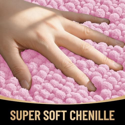 OLANLY Thick Chenille Bathroom Rugs 36x24, Soft Absorbent Bath Mat, Pink - Image 2
