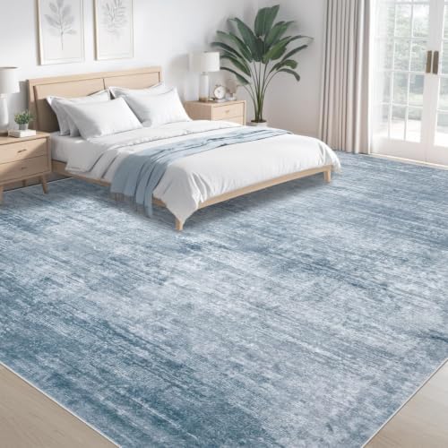 Area Rugs 9x12 Living Room: Washable Rug Modern Abstract Large Rugs Soft Non Slip Neutral Rug Stain Resistant Indoor Carpet for Bedroom Kitchen Dining Room Table Nursery Home Office Rugs(Blue,9'x12') - Image 3