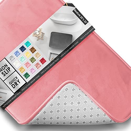 Clara Clark Bathroom Rugs, Velvet Memory Foam Bath Mat, Non-Slip, Machine Washable Bath Rugs - Dries Quickly, Ultra Soft Plush Bath Mats for Bathroom, 20 x 32, Coral Pink by ClaraClark