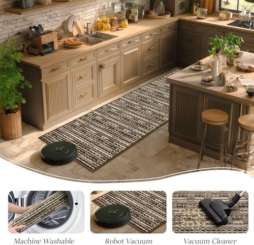BSICPRO Kitchen Rugs Sets of 2, Non Slip Kitchen Mats for Floor, Brown - Image 6