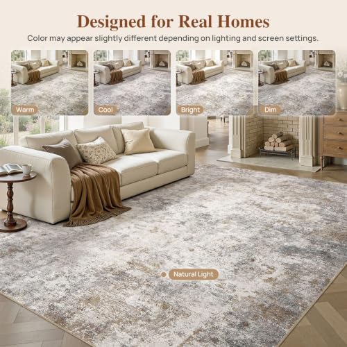 UERMEI 11x14 Area Rug Living Room Rugs Extra Large Brown Grey Carpet - Image 6