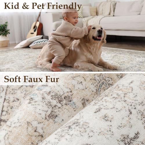 9x12 Washable Area Rug Beige Grey Softer Vintage Carpet - Image 4