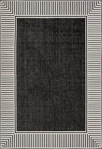 Nuloom Asha Black/Ivory, 5' x 8', Casual, Striped Border, Soft and Cozy, High Traffic, Stain Resistant, Easy Clean, Durable Area Rug for Indoor/Outdoor Patio, Deck, Porch, Garden, Courtyard - Image 2