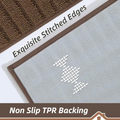 BEQHAUSE Kitchen Rugs Non Slip Washable 2PCS, 20"x30"+20"x48", Brown - Image 3