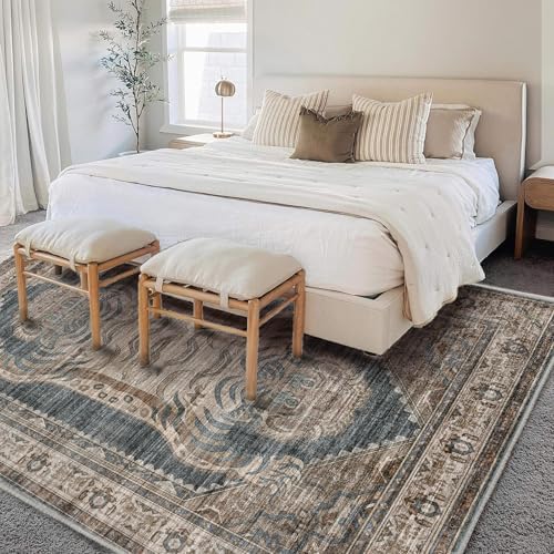 CHAMPLANT Area Rug 6'x9' Washable Vintage Traditional Floor Cover Thin Retro Kitchen Indoor Distressed Non Slip Carpet for Living Room Bedroom Dining Room - Image 2