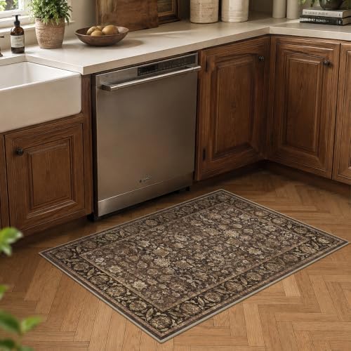 Washable 2x3 Entryway Non-Slip Area Rug Distressed Brown Door Mat - Image 2