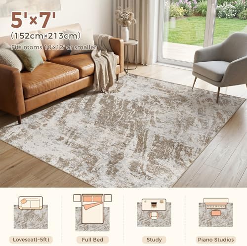 DMOYEST 5x7 Washable Area Rug Abstract Modern Non-Slip Indoor Carpet - Image 2