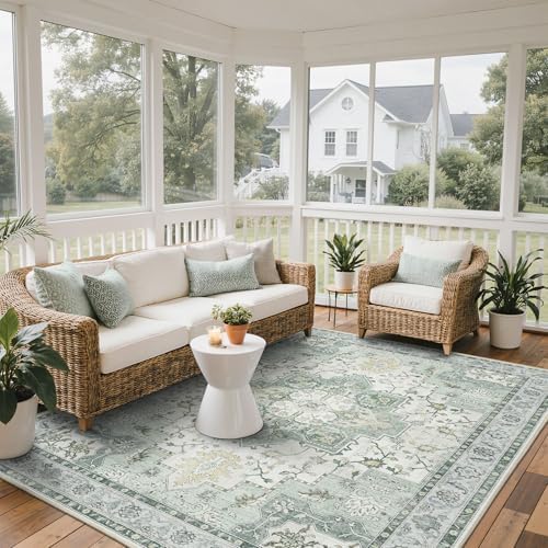 GENIMO Indoor Outdoor Rug, Washable for Patio and Deck, Mint Green, 8x10 - Image 3