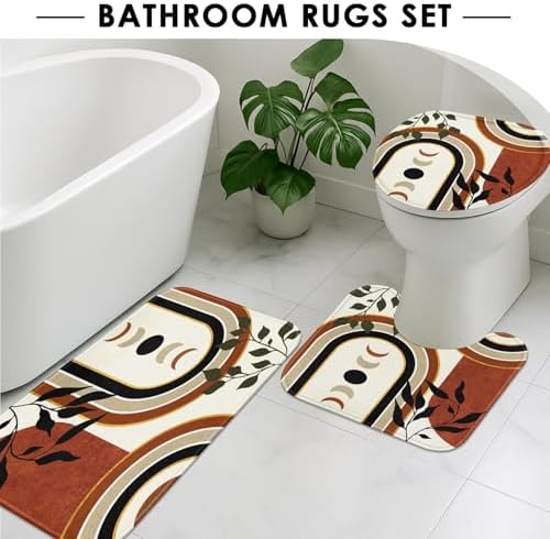 Bathroom Sets with Shower Curtain and Rugs, Set of 4, Abstract Boho - Image 5