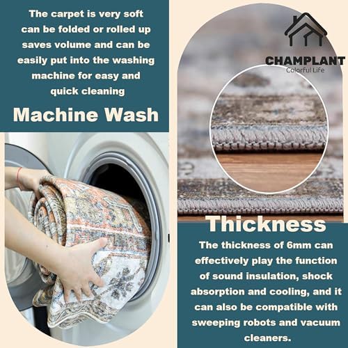 CHAMPLANT 2'x3' Dark Blue Area Rug Washable Door Mat Vintage Distressed Doormat Indoor Entrance Traditional Thin Floral Print Non Slip Mats for Kitchen Bathroom Bedroom Living Room - Image 3