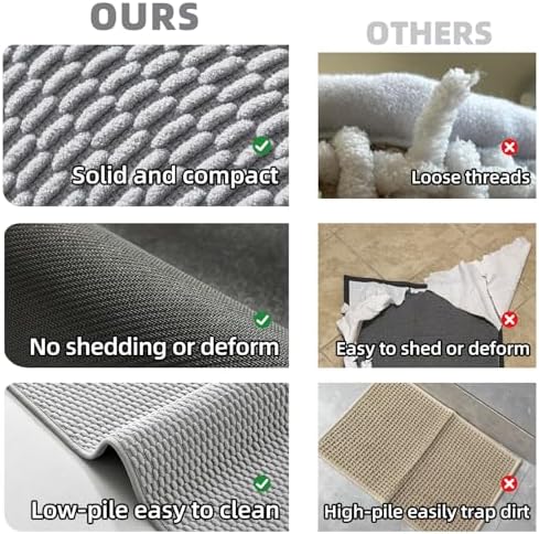 TYUU Bathroom Runner Rugs, Long Bath Mat Runner Washable Thin Quick Dry Low Pile Bathroom Runner Rugs Non Slip, Light Grey 24"x70" - Image 4