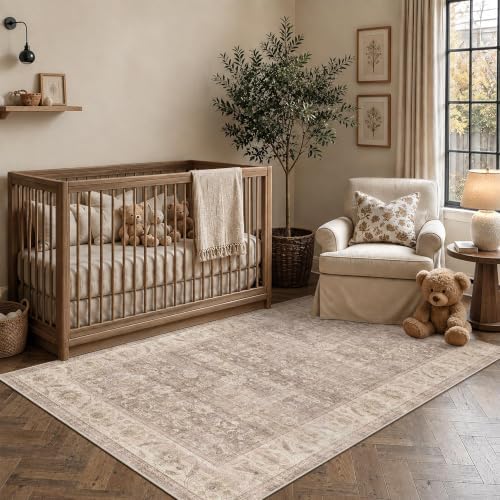 Washable 3x5 Entryway Non-Slip Area Rug Boho Light Taupe Throw Carpet - Image 2