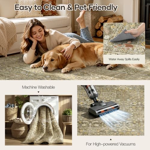 Lofus 9x12 Washable Area Rug for Living Room, Non-Slip Brown Boho Carpet - Image 4