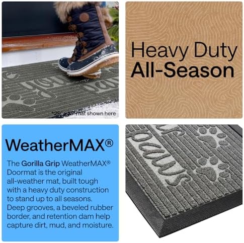 GORILLA GRIP WeatherMAX Door Mat, Indoor Outdoor Use, 35x23, Gray Paw - Image 3
