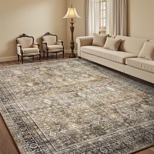 5x7 Area Rugs for Living Room, Non-Slip Washable Brown Vintage Carpet by Lofus