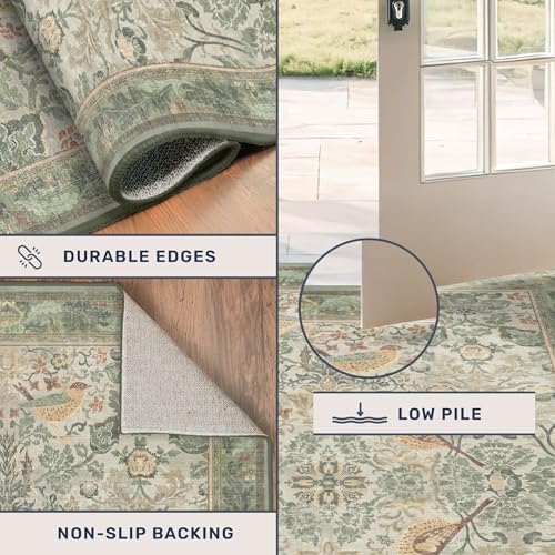 Hazo Haus Washable Floral Bird Rugs for Living Room - Sage Green 8x10 Area Rugs for Bedroom Under Bed, Dining Room Kitchen Table Rug for Under Table, Nature Botanical Decor, Stain Resistant Non-Slip - Image 4