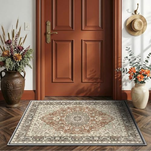 2x3 Area Rug Washable Vintage: Non Slip Throw Rugs for Entryway by Unknown
