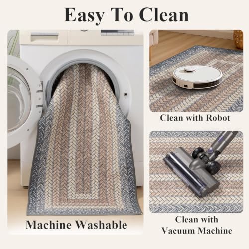 HEBE Faux Jute Kitchen Rugs Set of 3, Washable Kitchen Mats for Floor - Image 5
