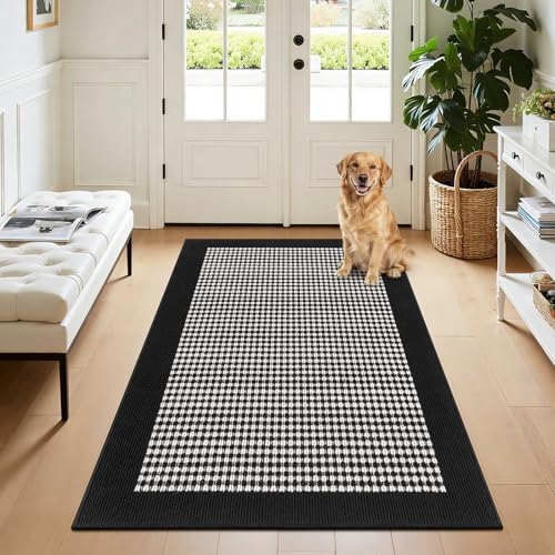 Ileading Indoor Door Mat 3x5ft, Absorbent Muddy Mats for Dogs, Low-Profile Entrance Large Welcome Mat with Non-Slip Rubber Backing, Washable Runner Carpet for Hallway,Entryway,Kitchen(Black) by Ileading