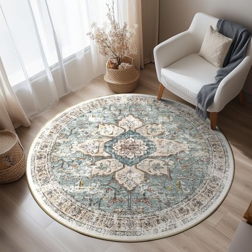 BESTSWEETIE Washable Boho Round 8ft Area Rug for Living Room, Green Brick - Image 2